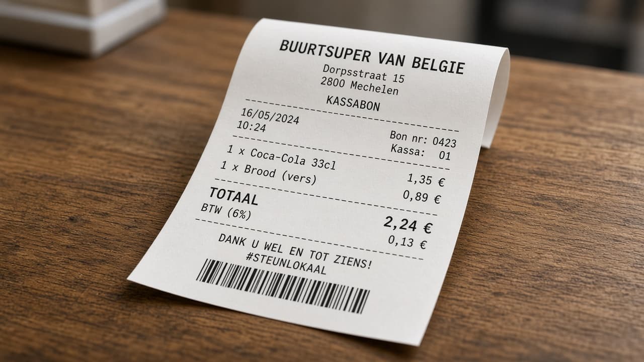 Gedrukte kassabon op de toonbank