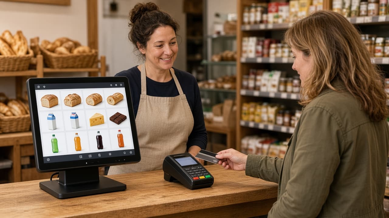 Winkelskassa op de toonbank van een bakkerij
