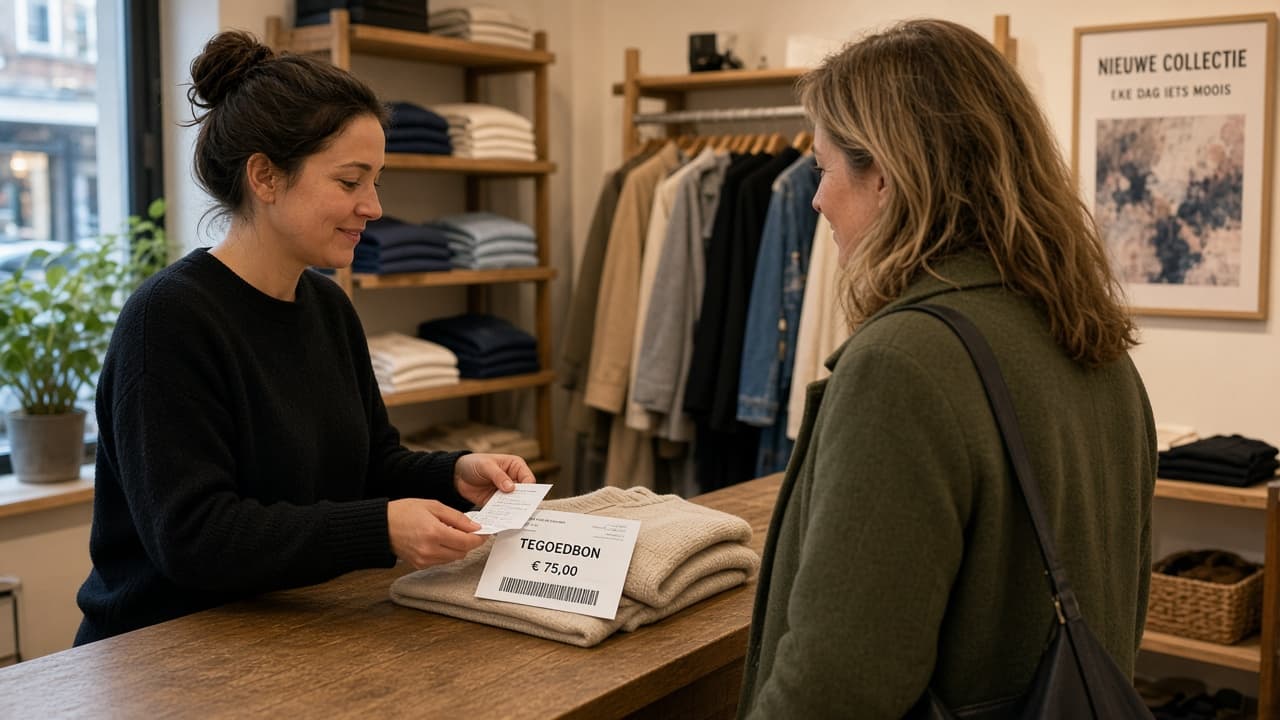 Retour in een kledingwinkel met een tegoedbon
